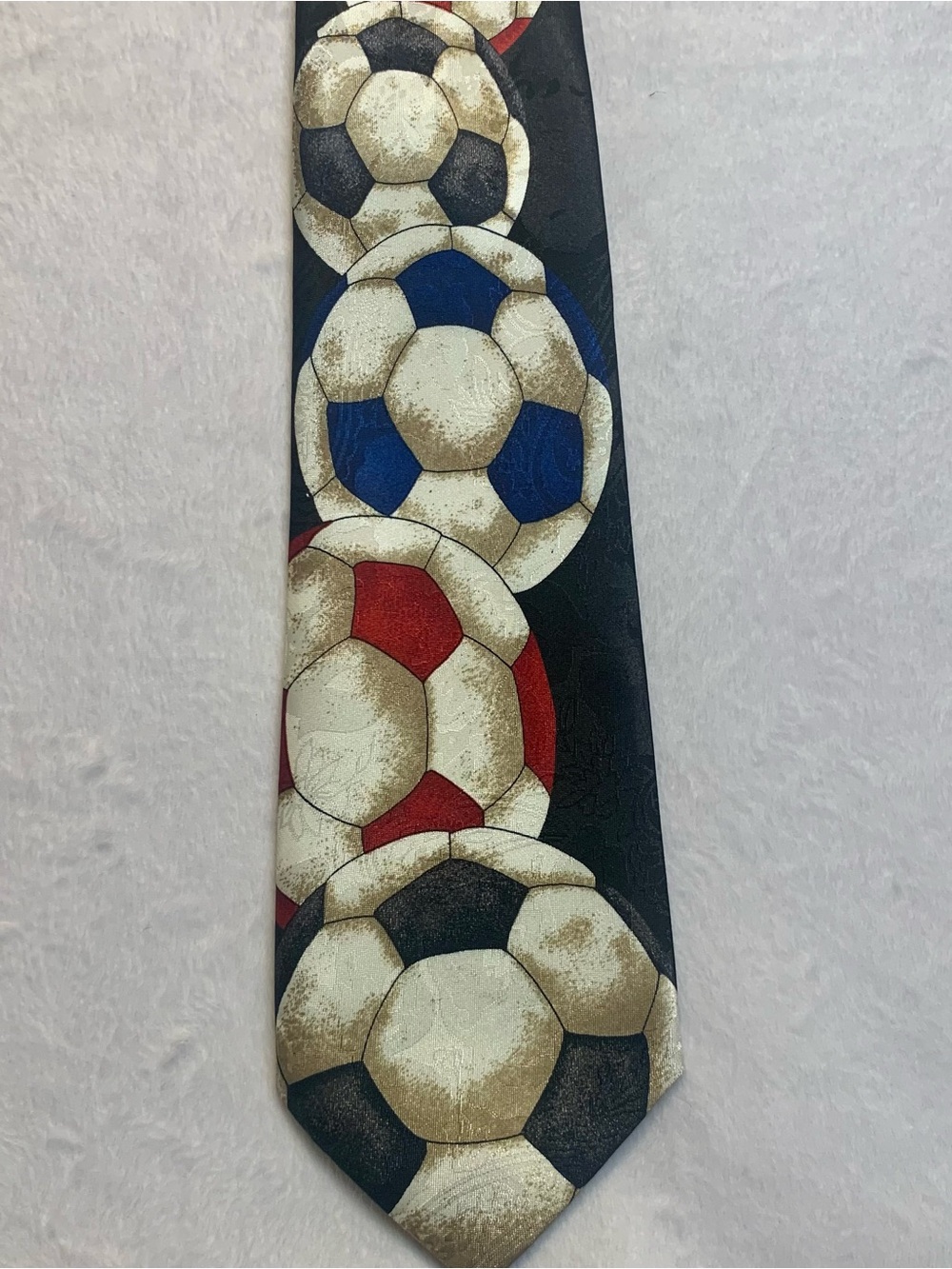 Men's Soccer Ball Pattern Tie in Black, Red, Blue